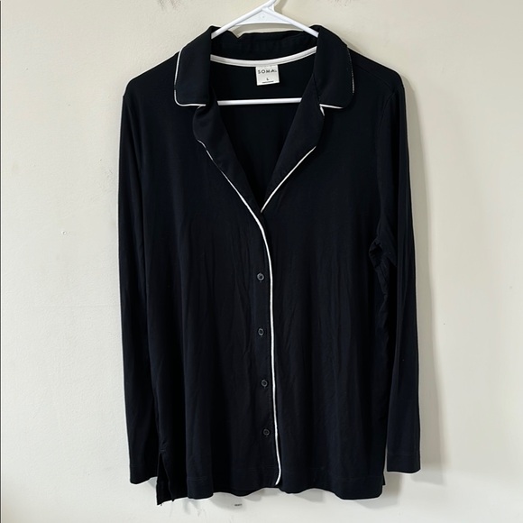 SOMA Cool Nights Pajama Long Sleeve Top Black Size Large - Picture 2 of 10